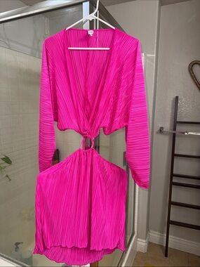 Good American Fuchsia Pleated Mini Dress